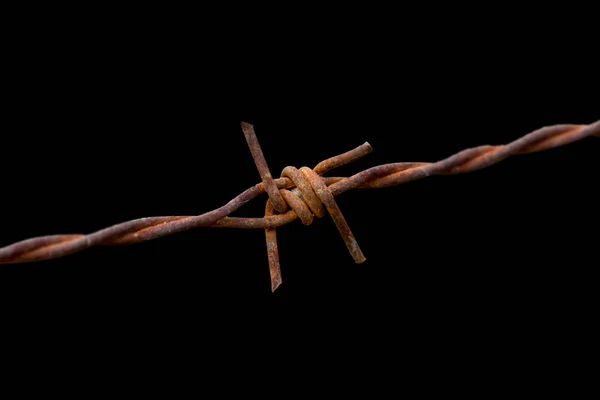 Barbed wire rust macro isolated on black background — Stock Photo, Image