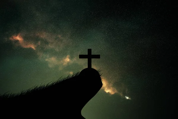 Clouds and galaxy on christian crosses. — Stock Photo, Image