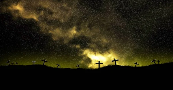 Galaxie auf christlichen Kreuzen. — Stockfoto