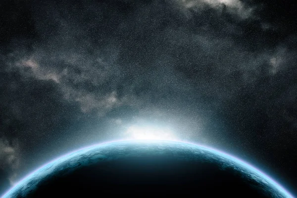 Προβολή του πλανήτη γη από το διάστημα κατά τη διάρκεια μια Ανατολή ηλίου 3d renderin — Φωτογραφία Αρχείου