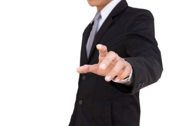 İşadamı basarak ekranda beyaz arka plan.