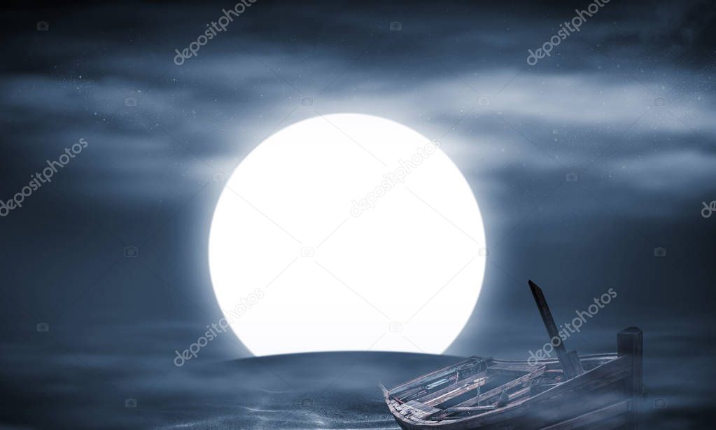 Shipwreck on the night of the full moon, Fantasy concept.