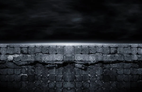 3D Rendering der alten Mauer wurde in der Nacht geknackt — Stockfoto