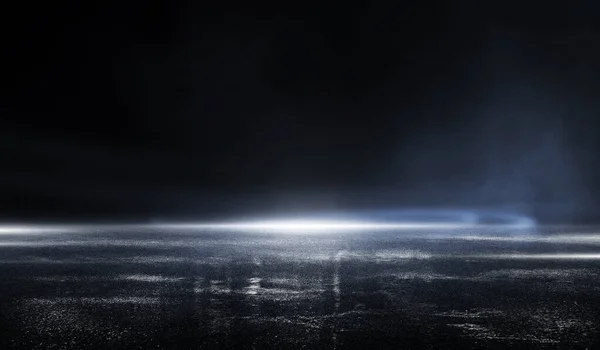 3D візуалізація абстрактної темної порожньої сцени, синій неоновий прожектор — стокове фото