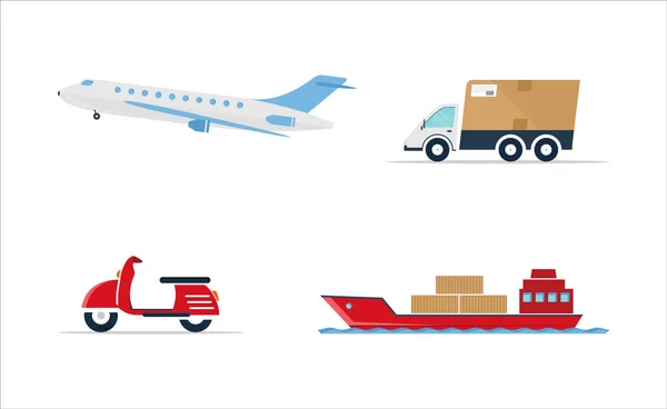 Conjunto de transporte - carro, navio, avião, scooter . —  Vetores de Stock