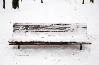 Kış parkta bankta kar