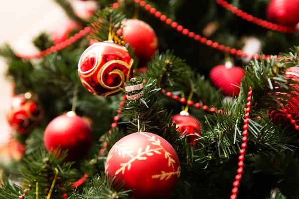 Wedding rings on Christmas tree