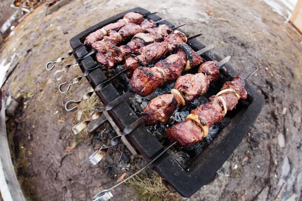 Carne fresca marinada en la parrilla — Foto de Stock