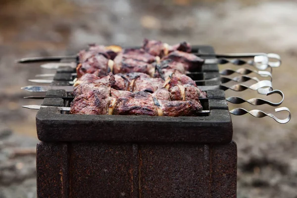 Carne fresca marinada en la parrilla — Foto de Stock