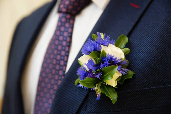 Wedding Boutonniere Suit Groom — Stock Photo, Image