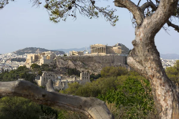 Vista da Acrópole de Atenas, Partenon, monumentos do antigo — Fotografia de Stock