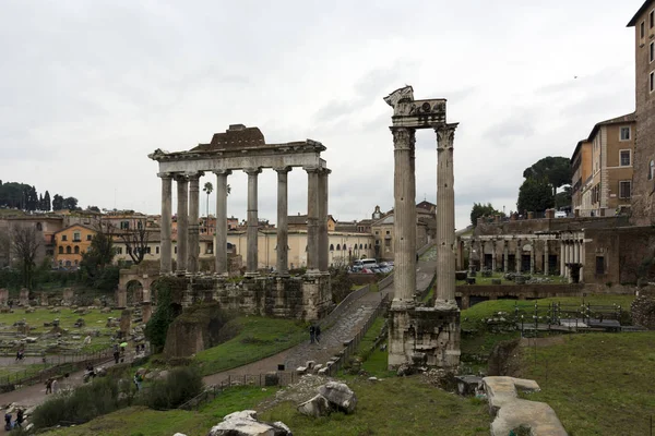 Antique stone, marble ruins of the Roman forum, Rome Italy, colu — Stock Photo, Image