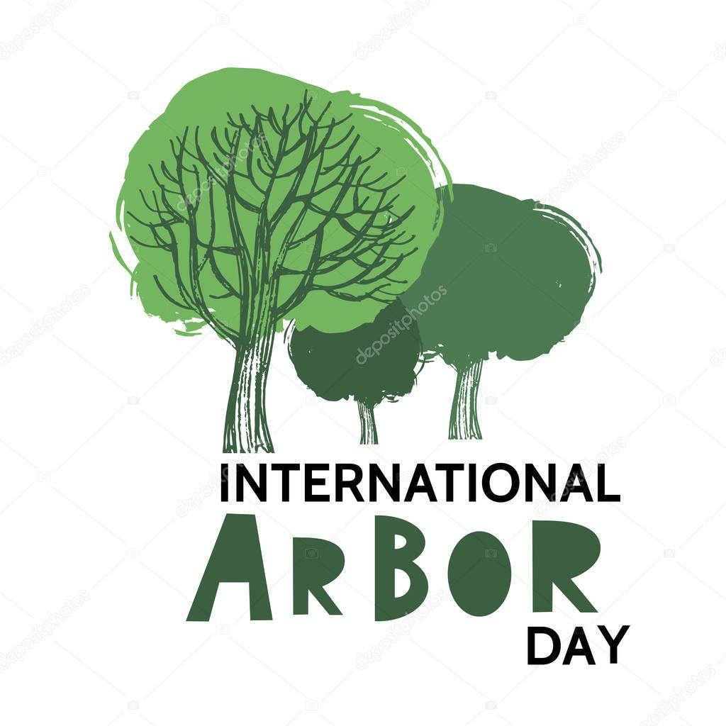 Arbor Day. Ecology concept design. Green Eco Earth. Vector illustration for greeting card, poster, banner, eco design.