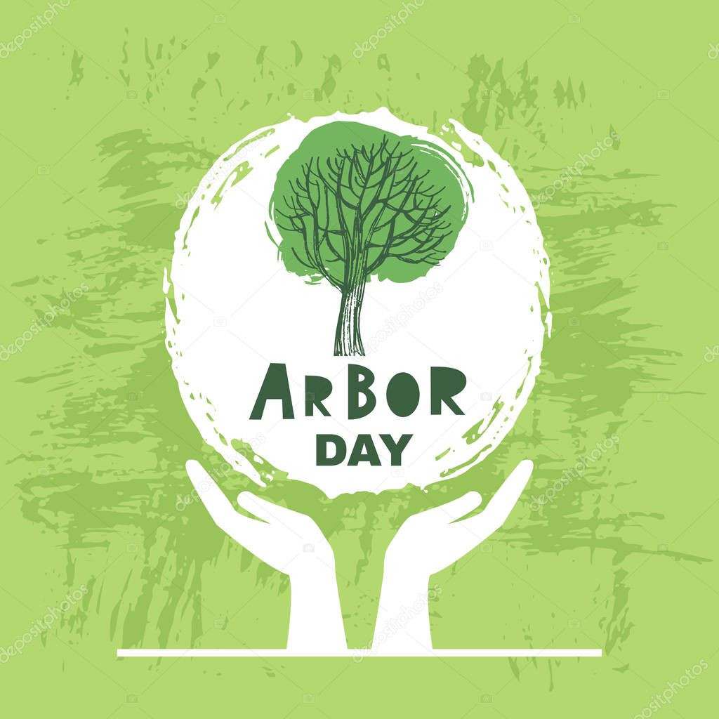Arbor Day. Ecology concept design. Green Eco Earth. Vector illustration for greeting card, poster, banner, eco design.