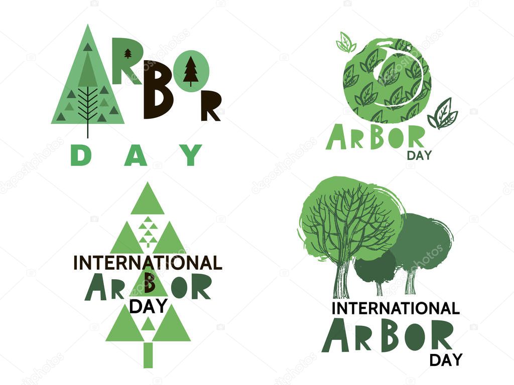 Arbor Day. Ecology concept design. Green Eco Earth. Vector illustration for greeting card, poster, banner, eco design.