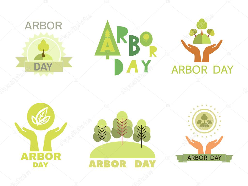 Arbor Day. Ecology concept design. Green Eco Earth. Vector illustration for greeting card, poster, banner, eco design.