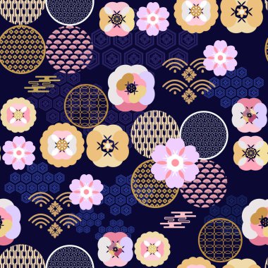 Güzel Japon desenli bulutlar, dalgalar. Japonca, Çince elementler. Vektör dikişsiz Asya dokusu. Paketleme, tekstil, kağıt, kumaş, imalat, duvar kağıtları üzerine baskı yapmak için.