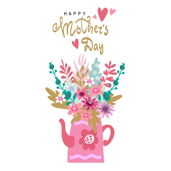 Ευτυχισμένη Ημέρα Της Μητέρας Χαριτωμένο Αφίσα Πρότυπο Ευχετήρια Κάρτα Λουλούδια — Διανυσματικό Αρχείο