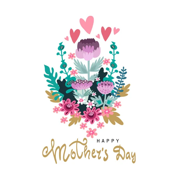 Ευτυχισμένη Ημέρα Της Μητέρας Χαριτωμένο Αφίσα Πρότυπο Ευχετήρια Κάρτα Λουλούδια — Διανυσματικό Αρχείο