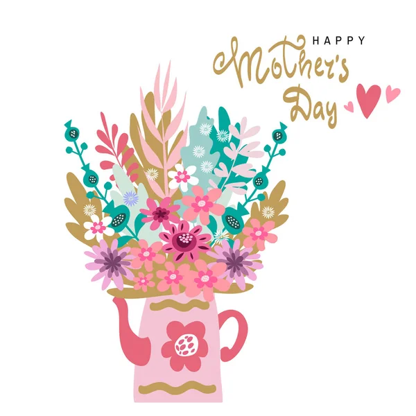 Feliz Día Madre Bonito Póster Plantilla Tarjeta Felicitación Con Flores — Vector de stock