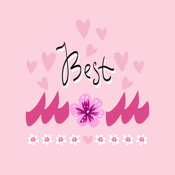 Best Mom Lettering Happy Mother Day Card Cute Template Poster — Stock Vector