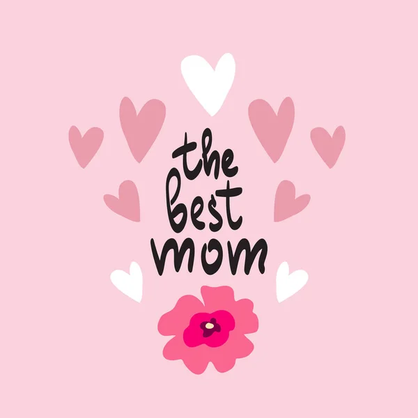 Best Mom Lettering Happy Mother Day Card Cute Template Poster — Stock Vector