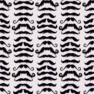 Bıyıklı komik, pürüzsüz bir desen. Babalar Günü. Çizgi film tarzında şirin vektör dokusu. Tasarımın için, posterler, tekstil, düğün davetiyesi. Vektör illüstrasyonu.  