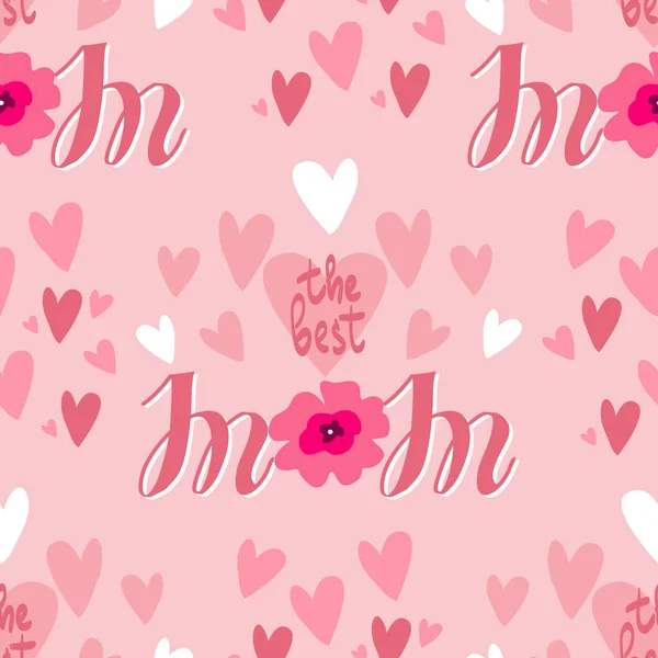 Happy Mother Day Musternahtloses Muster Mit Blumen Herzen Schriftzügen Kann — Stockvektor