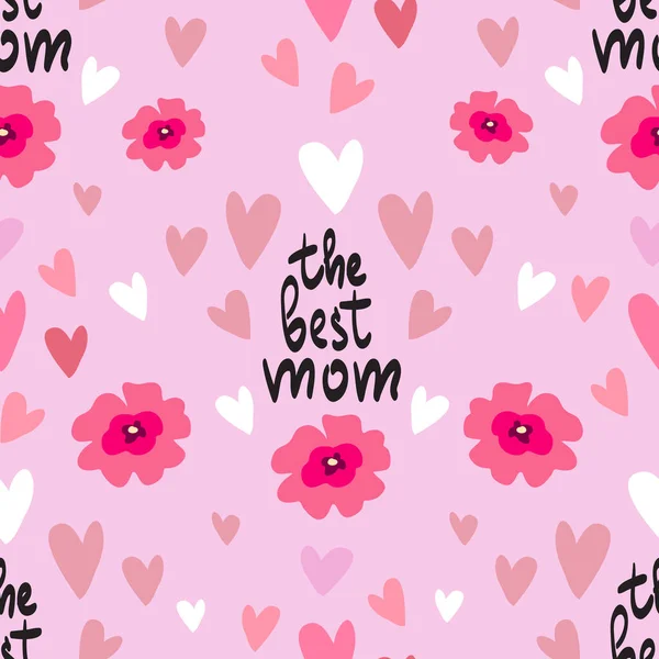 Happy Mother Day Template Seamless Pattern Flowers Hearts Lettering Can — Stock Vector