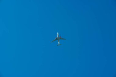 mavi gökyüzüne karşı uçan uçak