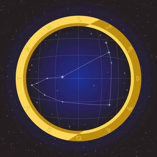 Steinbock-Sternenhoroskop Tierkreis im Fischaugenteleskop mit Kosmos-Hintergrund — Stockvektor