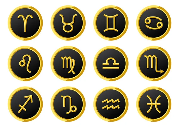 Złoty znak zodiaku symbole na ramie złoty pierścień — Wektor stockowy