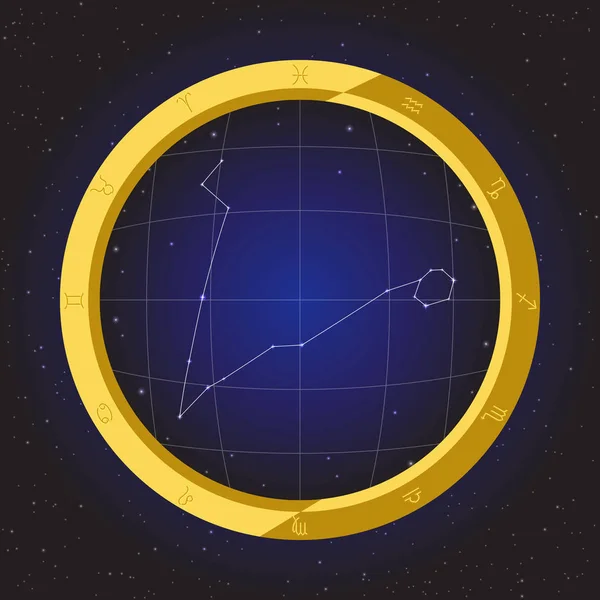 Fische Sternhoroskop Tierkreis im Fischaugenteleskop mit Kosmos-Hintergrund — Stockvektor