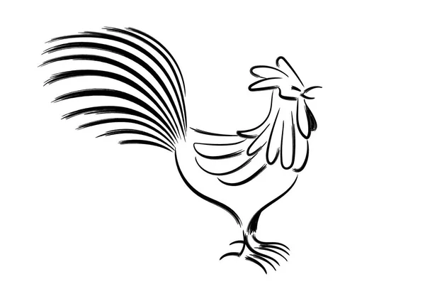Kyckling kinesiska borste ritning — Stock vektor