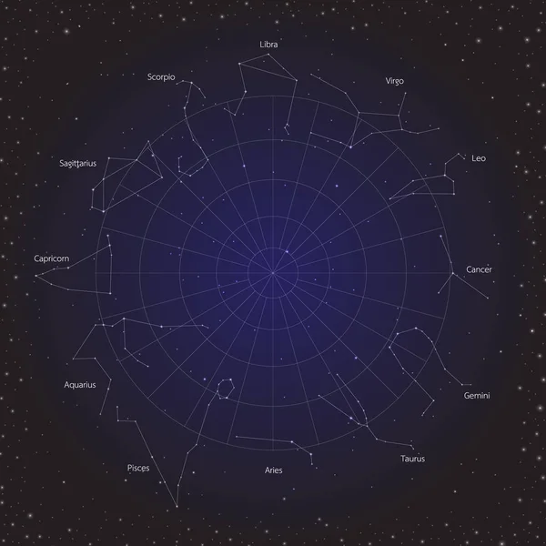 Horoscope étoile cercle zodiaque dans le fond du cosmos — Image vectorielle