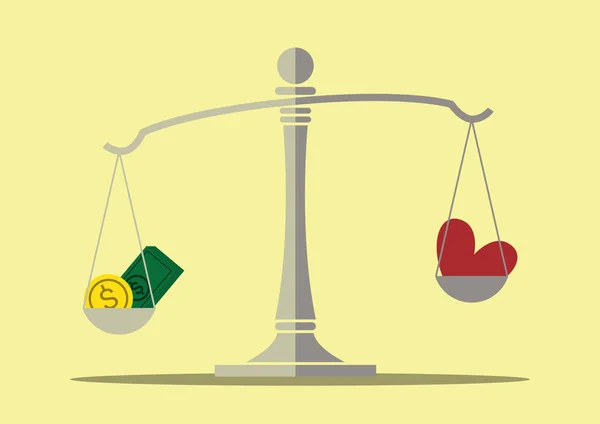Geld und Liebe im Gleichgewicht — Stockvektor