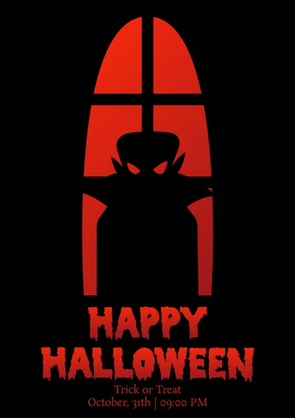 Happy halloween okno sylwetka Wampir cień — Wektor stockowy