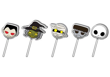 Cadılar Bayramı sevimli çizgi karakter lolipop şeker