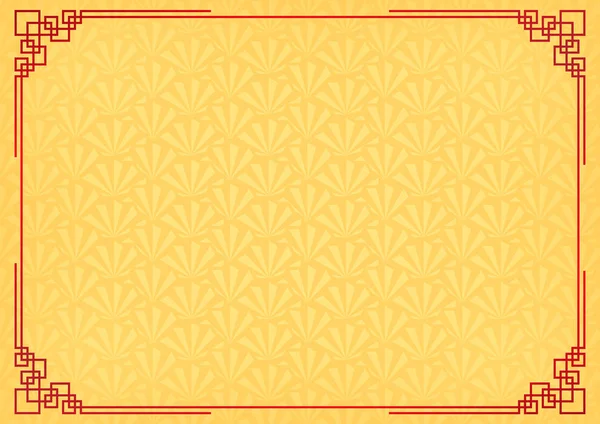Желтый китайский маленький вентилятор абстрактный фон с красной границей — стоковый вектор