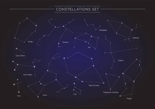 Sternbild Kosmos Hintergrund Sternengruppe Galaxie Astronomie Set Vektorillustration — Stockvektor