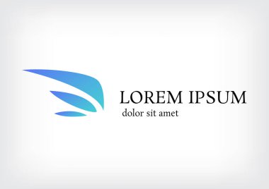 kanat vektör logo tasarım şablonu, mavi kuş simgesi, geçiş yumuşatma işareti, petal sembolü, vektör çizim