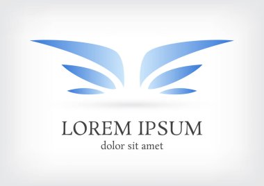 İki kanat logo tasarım şablonu, kuş simgesi, geçiş yumuşatma işareti, petal sembolü, vektör çizim vektör