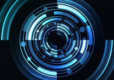 mavi soyut çember eğrisi arka plan, dijital üst üste katman çizgisi, basit teknoloji tasarım şablonu, vektör illüstrasyonu