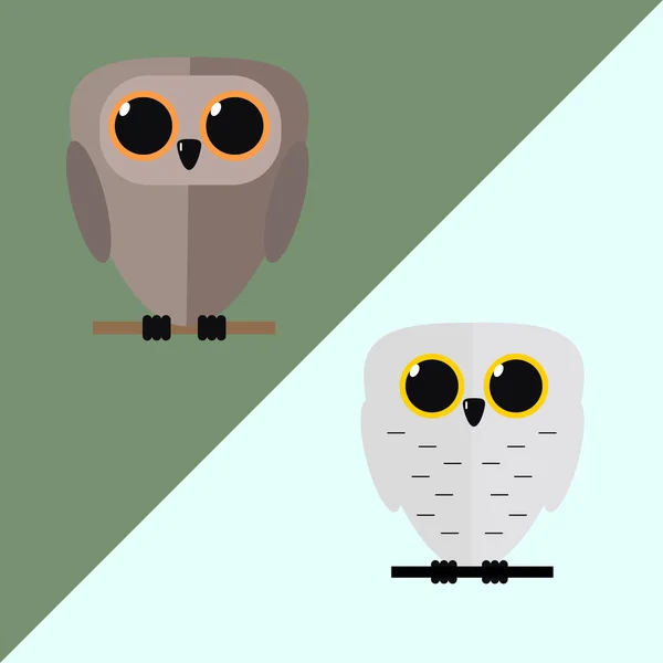 Oiseau hibou sur une branche. Illustration vectorielle isolée d'un plat — Image vectorielle