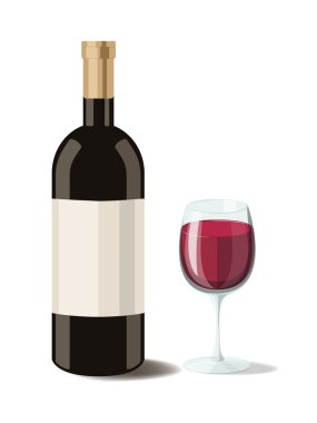Alkol. Bir şişe şarapla birlikte bir şişe kırmızı şarap. Vektör çizimi