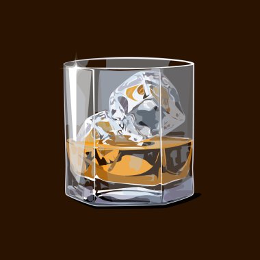 Alkol. Viski buz parçalarıyla çekilmiş. Vektör çizimi