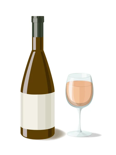Alkoholu. Láhev růžového vína se skleněným vínem. Vektorová ilustrace — Stockový vektor