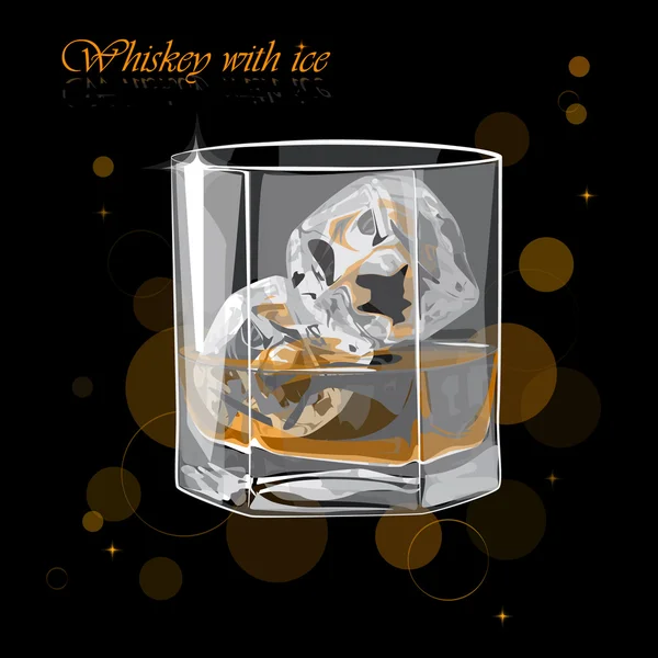 Whisky s ledem. Vektorová ilustrace sklenice whisky. — Stockový vektor