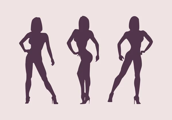 Women silhouettes athletes. Poses bodybuilders and fitnesbikini. — Stock Vector