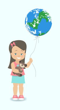 Kız bir balon gibi dünya tutar. Vektör çizim